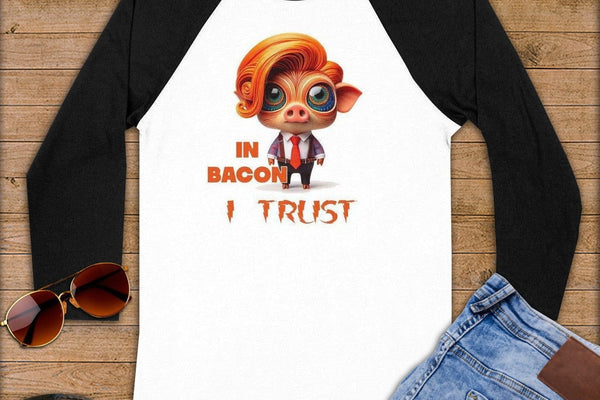 In Bacon I Trust ~ Baseball 3/4 Sleeve Tee-Orange Liar