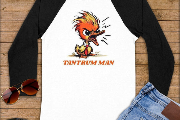 Tantrum Man ~ Baseball 3/4 Sleeve Tee ~ a The Comic Value Of A Very Serious Man pick