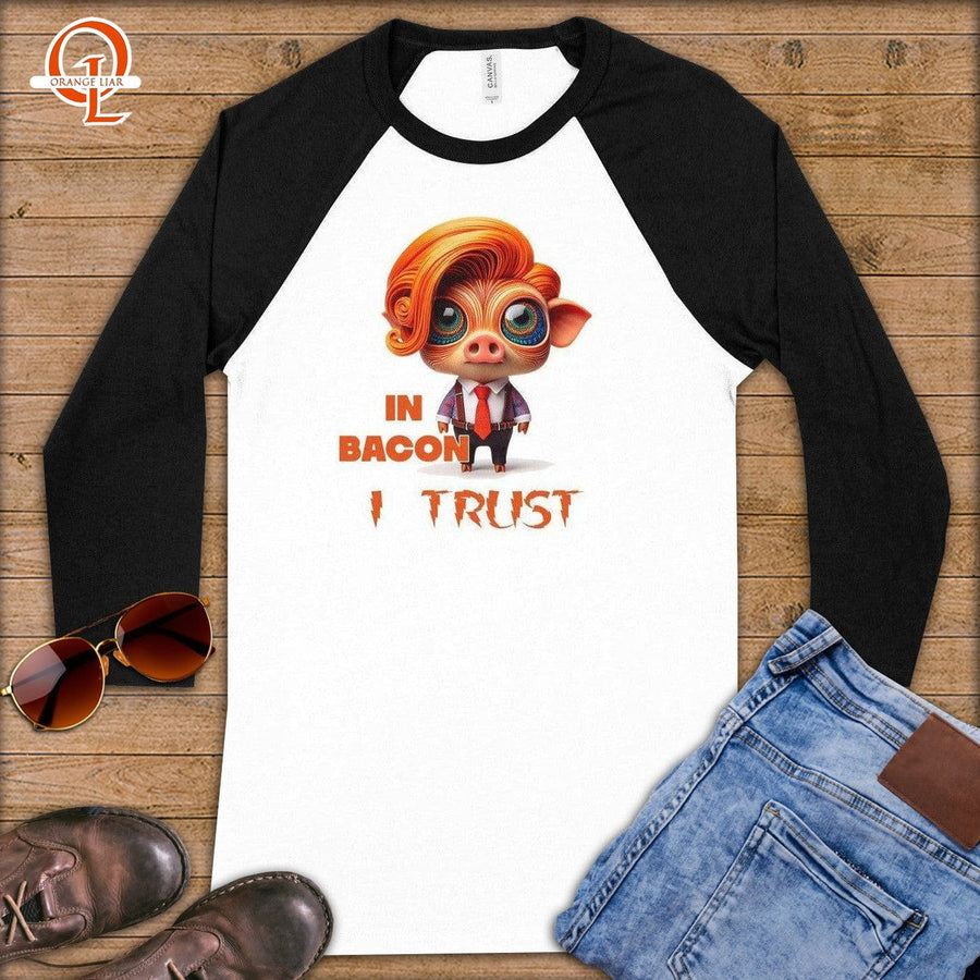 In Bacon I Trust ~ Baseball 3/4 Sleeve Tee-Orange Liar