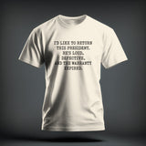 Cream-colored short-sleeve crewneck t-shirt featuring black centered text reading, 