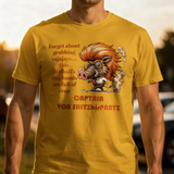 lifestyle scene ~ Captain Von Shitzhispantz T-Shirt, Funny Graphic Tee, Warthog Trump Shirt, Unique ANTI-Trump Humorous Gift shits his pants!