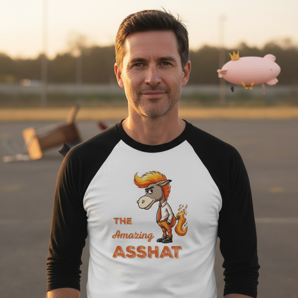 lifestyle scene ~ The Amazing Asshat ~ Baseball 3/4 Sleeve Tee