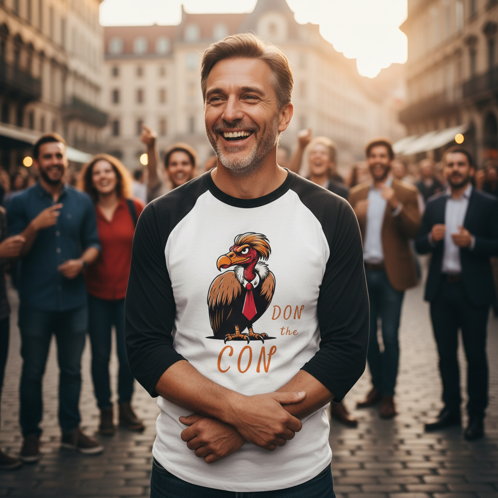 lifestyle scene ~ Don the Con ~ Baseball 3/4 Sleeve Tee