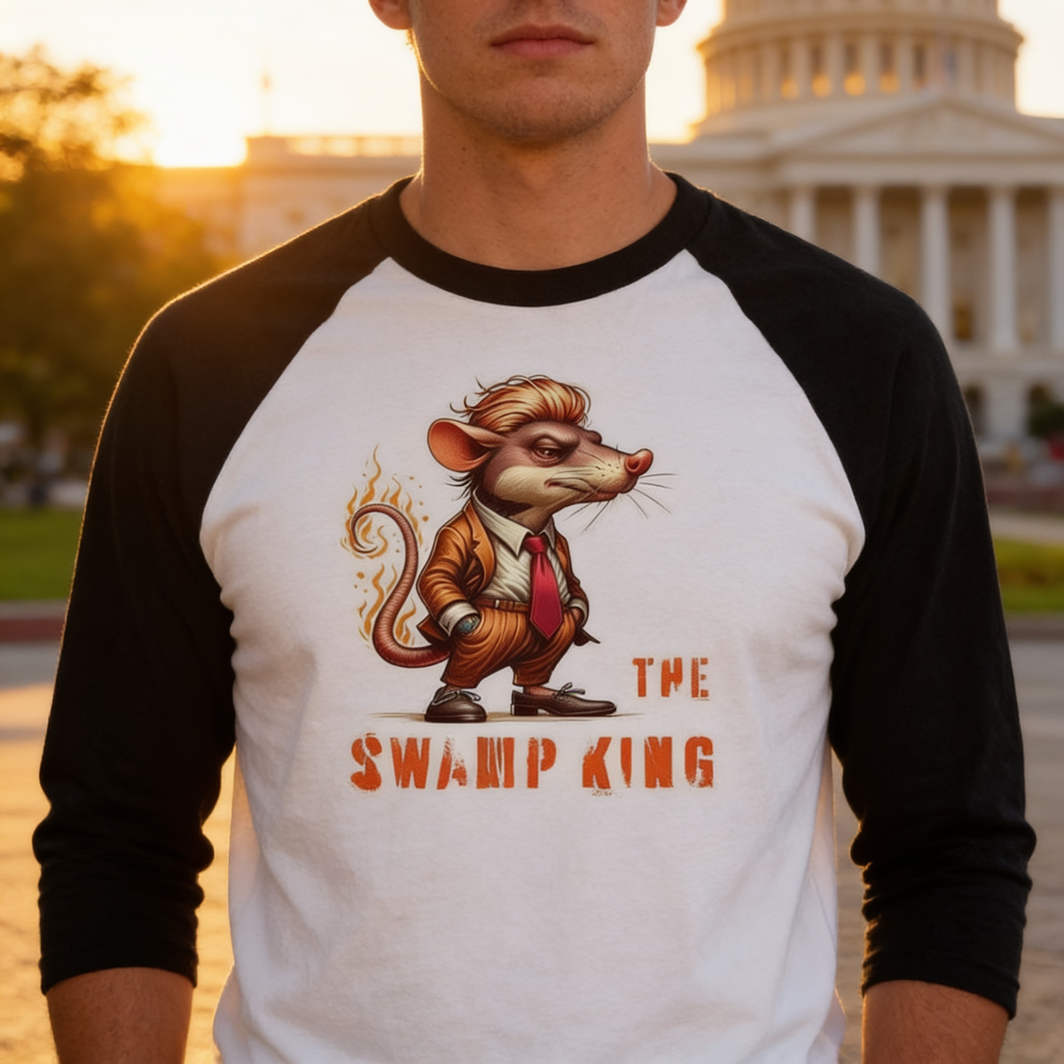 lifestyle scene ~ The Swamp King ~ Baseball 3/4 Sleeve Tee
