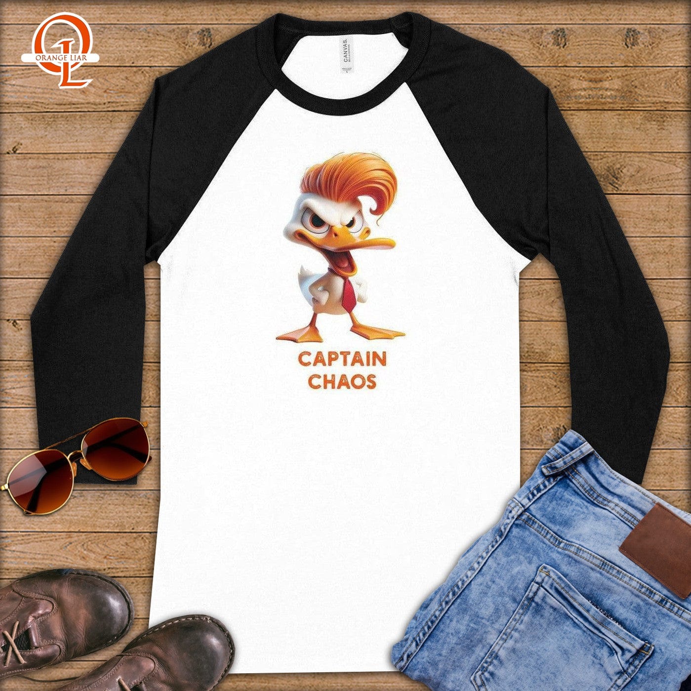 Captain Chaos ~ Baseball 3/4 Sleeve Tee-Orange Liar