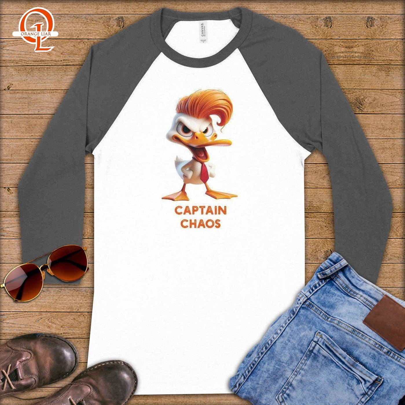 Captain Chaos ~ Baseball 3/4 Sleeve Tee-Orange Liar