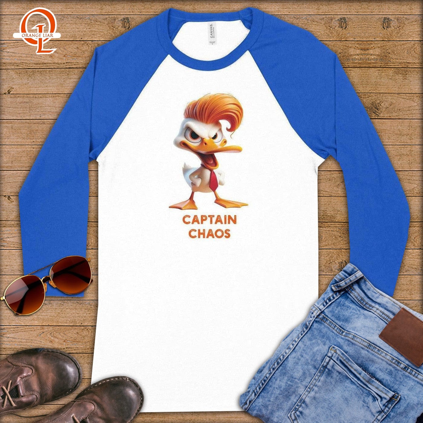 Captain Chaos ~ Baseball 3/4 Sleeve Tee-Orange Liar