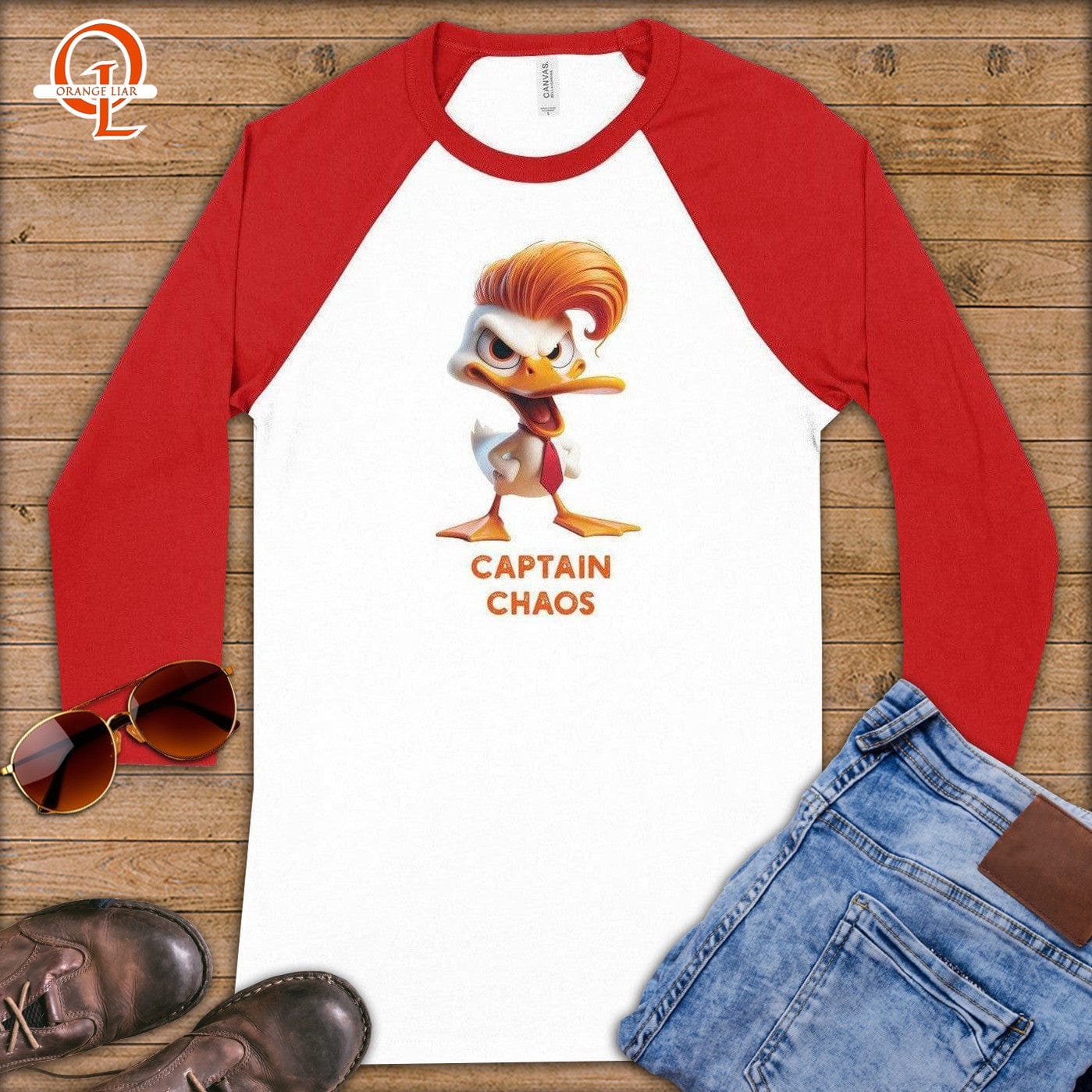 Captain Chaos ~ Baseball 3/4 Sleeve Tee-Orange Liar