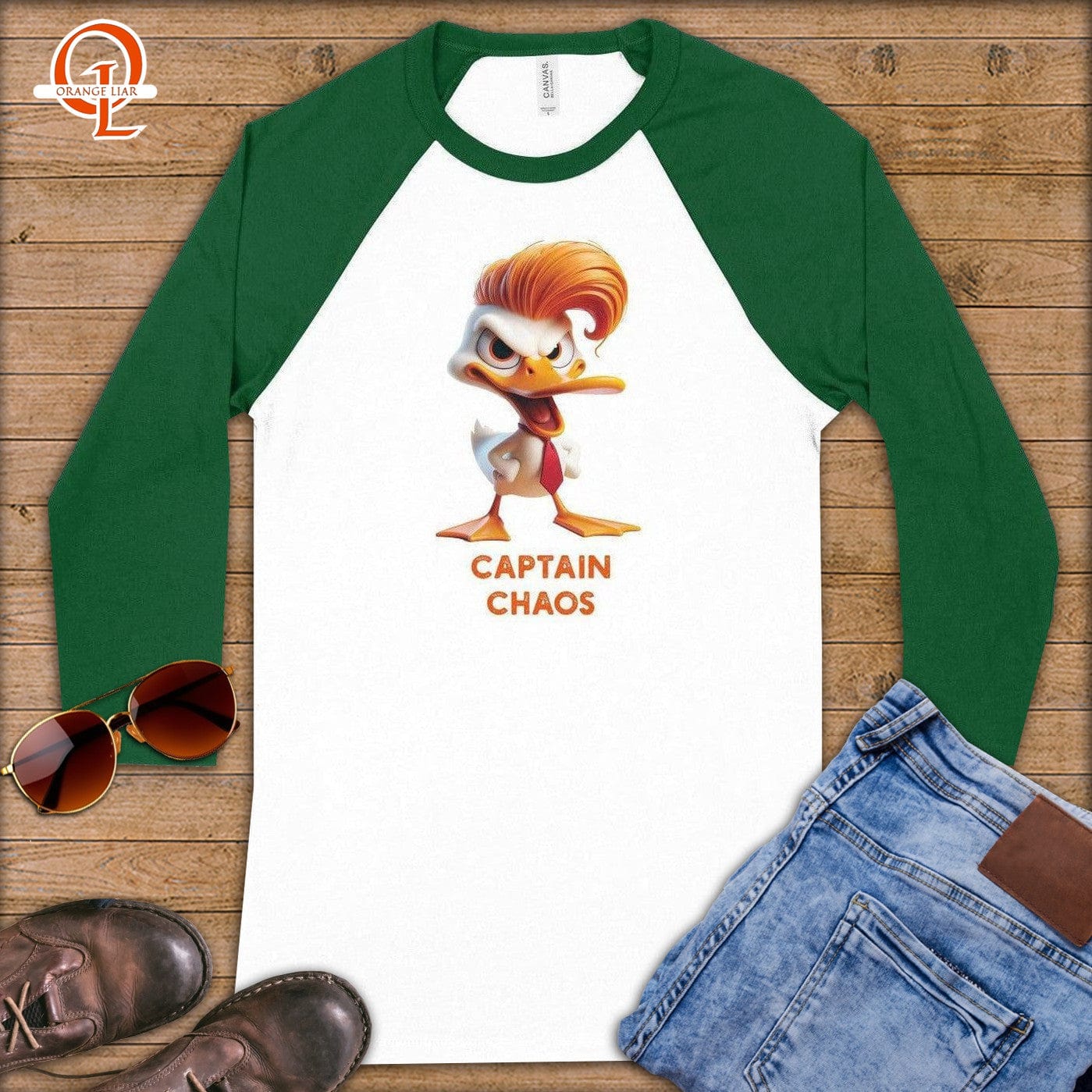 Captain Chaos ~ Baseball 3/4 Sleeve Tee-Orange Liar