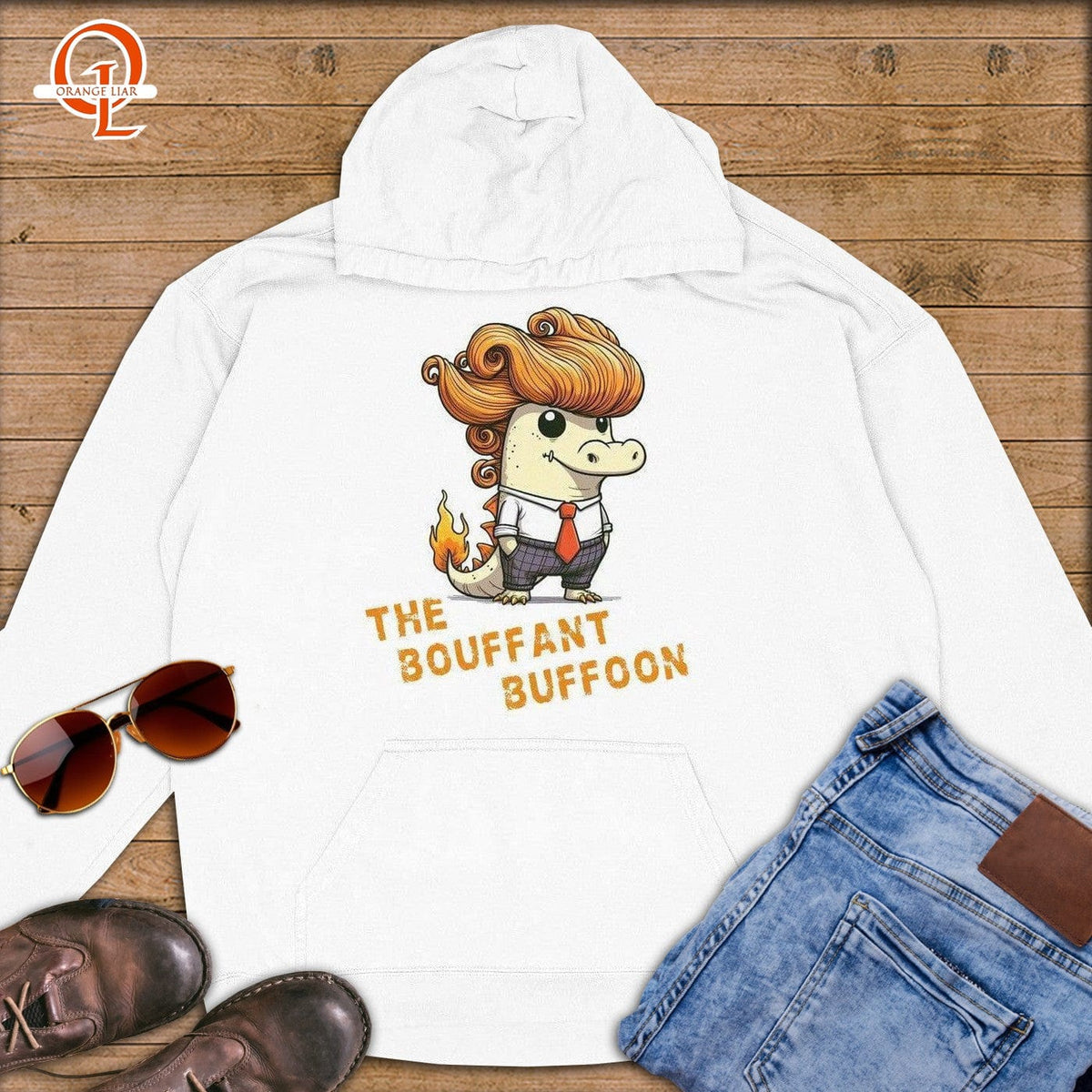 THE BOUFFANT BUFFOON ~ Premium Hoodie-Orange Liar