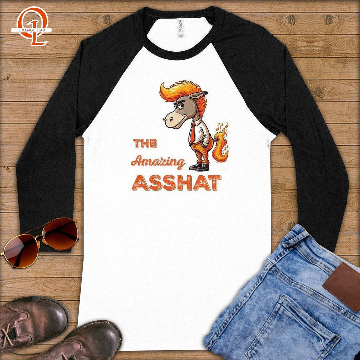 The Amazing Asshat ~ Baseball 3/4 Sleeve Tee-Orange Liar