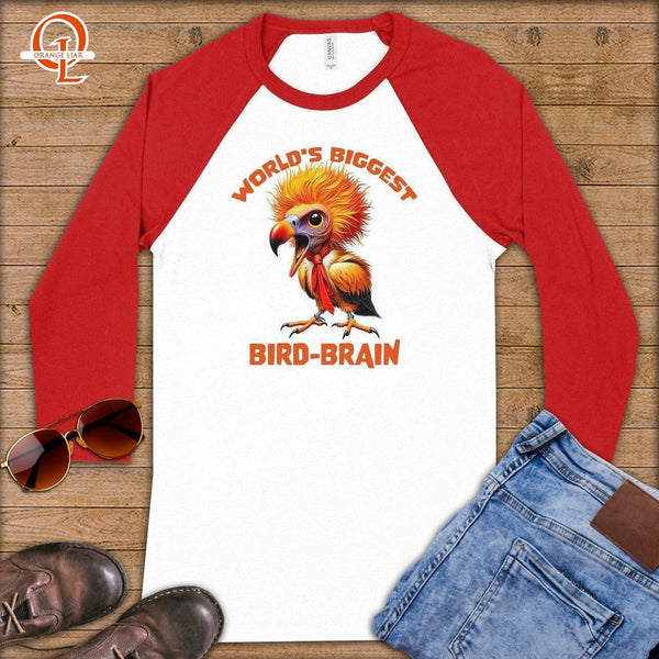 Worlds Biggest Birdbrain ~ Baseball 3/4 Sleeve Tee-Orange Liar